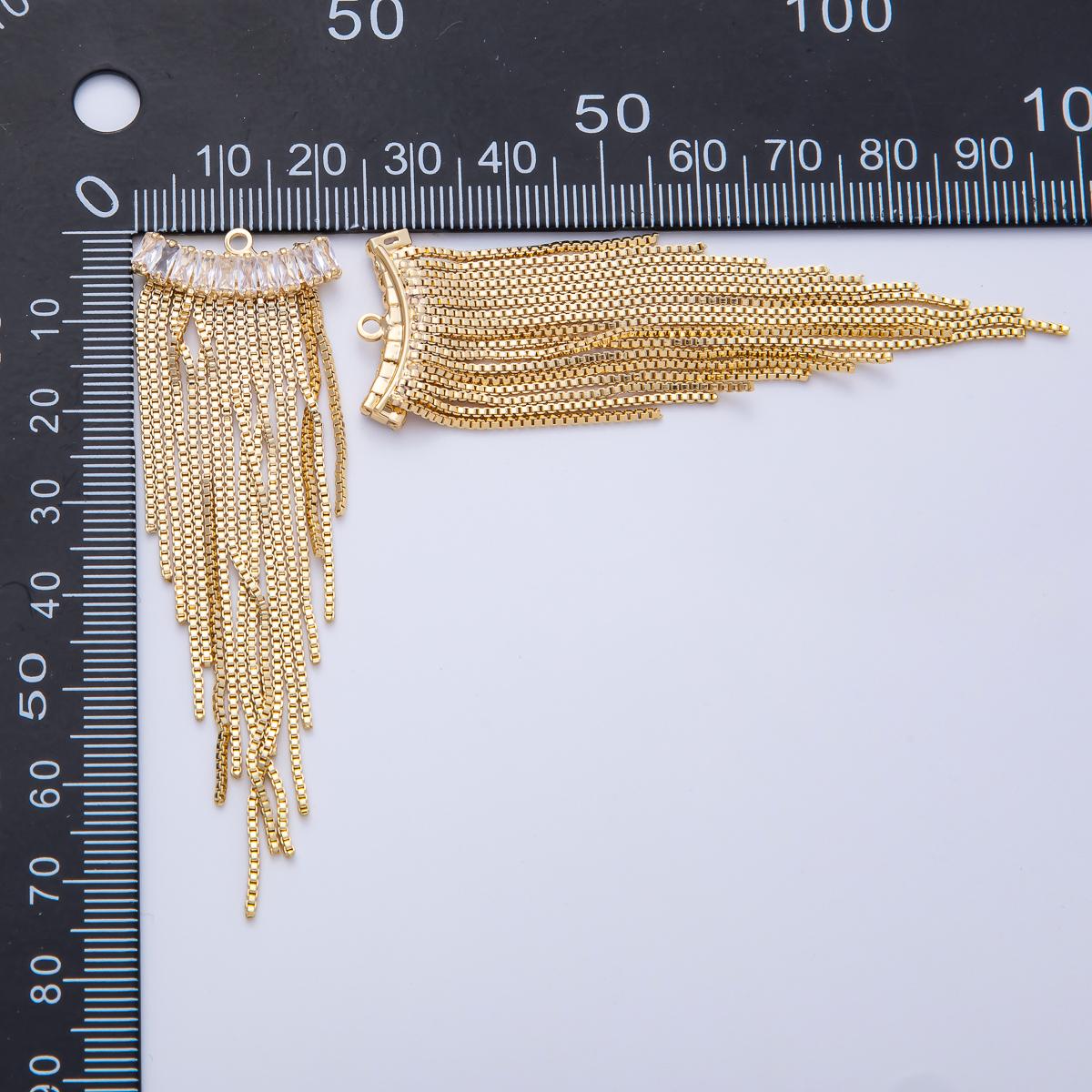 Gold Plated Box Chain Tassel Pendants Sweeper Drop Dangle Charms with Clear Baguette CZ for DIY Earrings & Necklaces Z1646