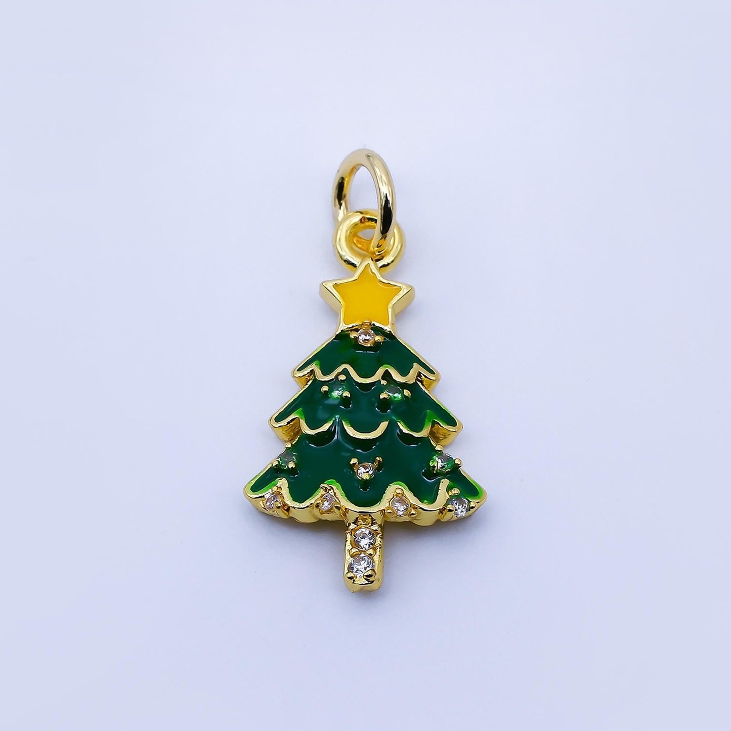 Dainty Christmas Tree Charm Green Enamel 18k gold filled Star for Christmas holiday season greetings pendant | C938
