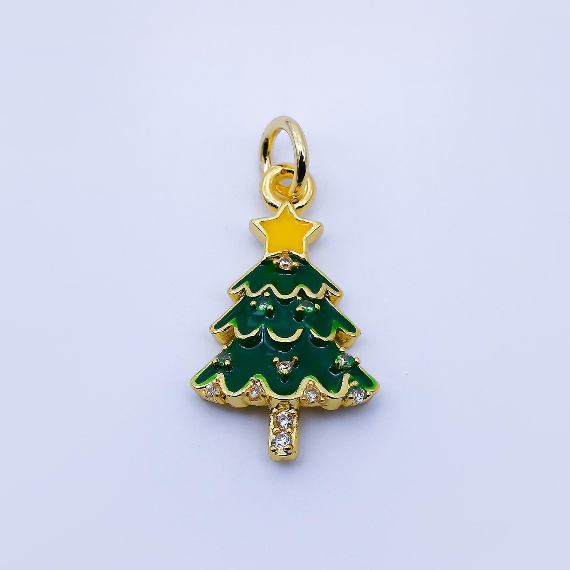 Dainty Christmas Tree Charm Green Enamel 18k gold filled Star for Christmas holiday season greetings pendant | C938