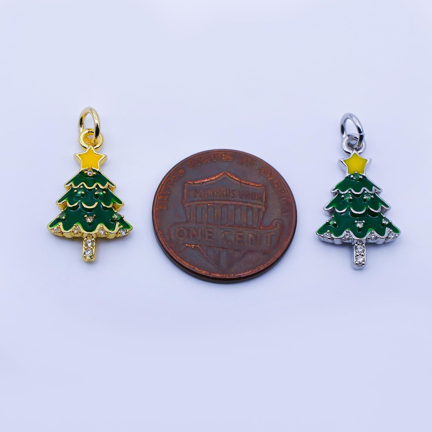 Dainty Christmas Tree Charm Green Enamel 18k gold filled Star for Christmas holiday season greetings pendant | C938