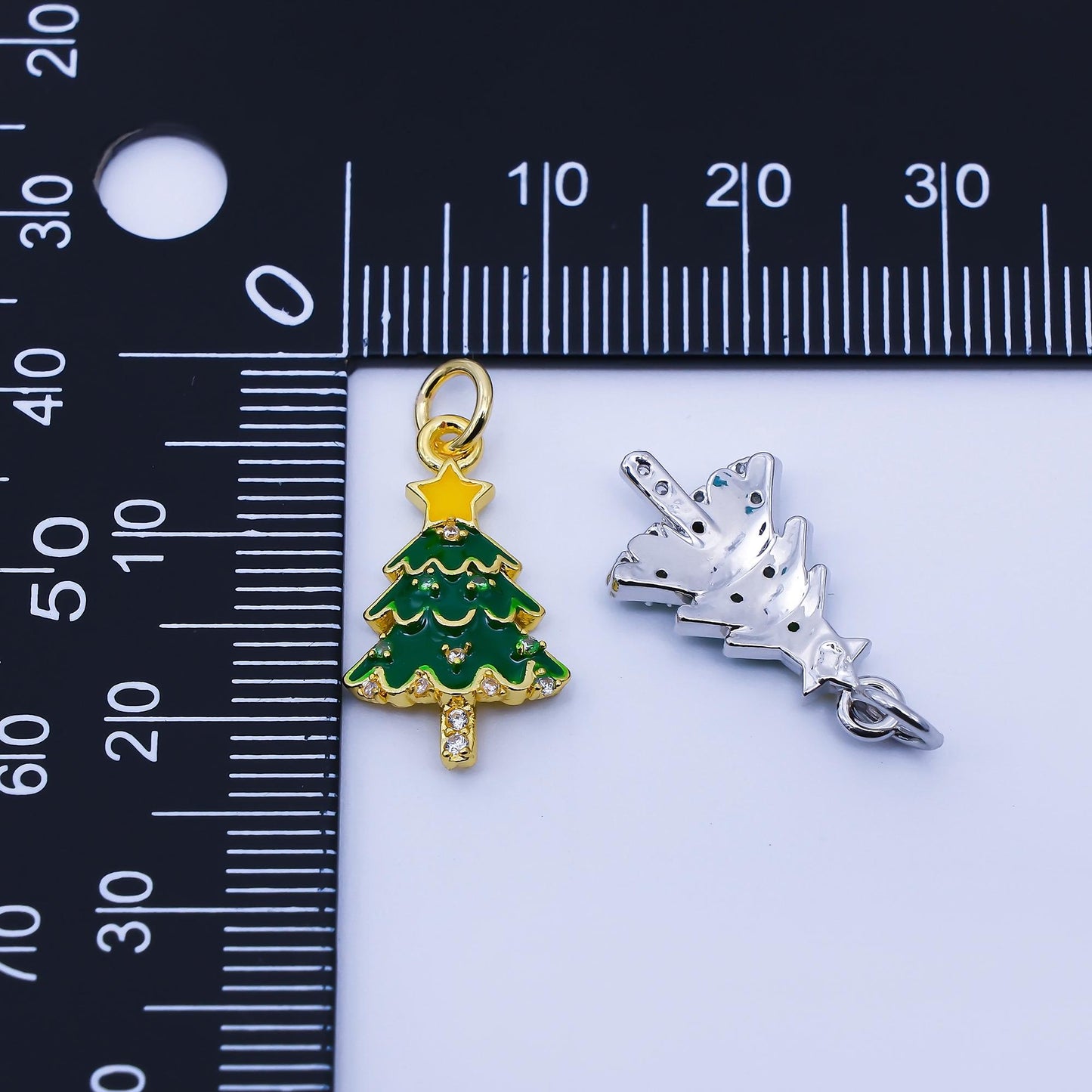 Dainty Christmas Tree Charm Green Enamel 18k gold filled Star for Christmas holiday season greetings pendant | C938
