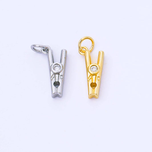 24k Gold Filled Clothespin CZ Charm 15.8mm Dainty Pendant Design DIY Earrings Bracelet Necklace Jewelry Making Supply Gift Idea | AF1550