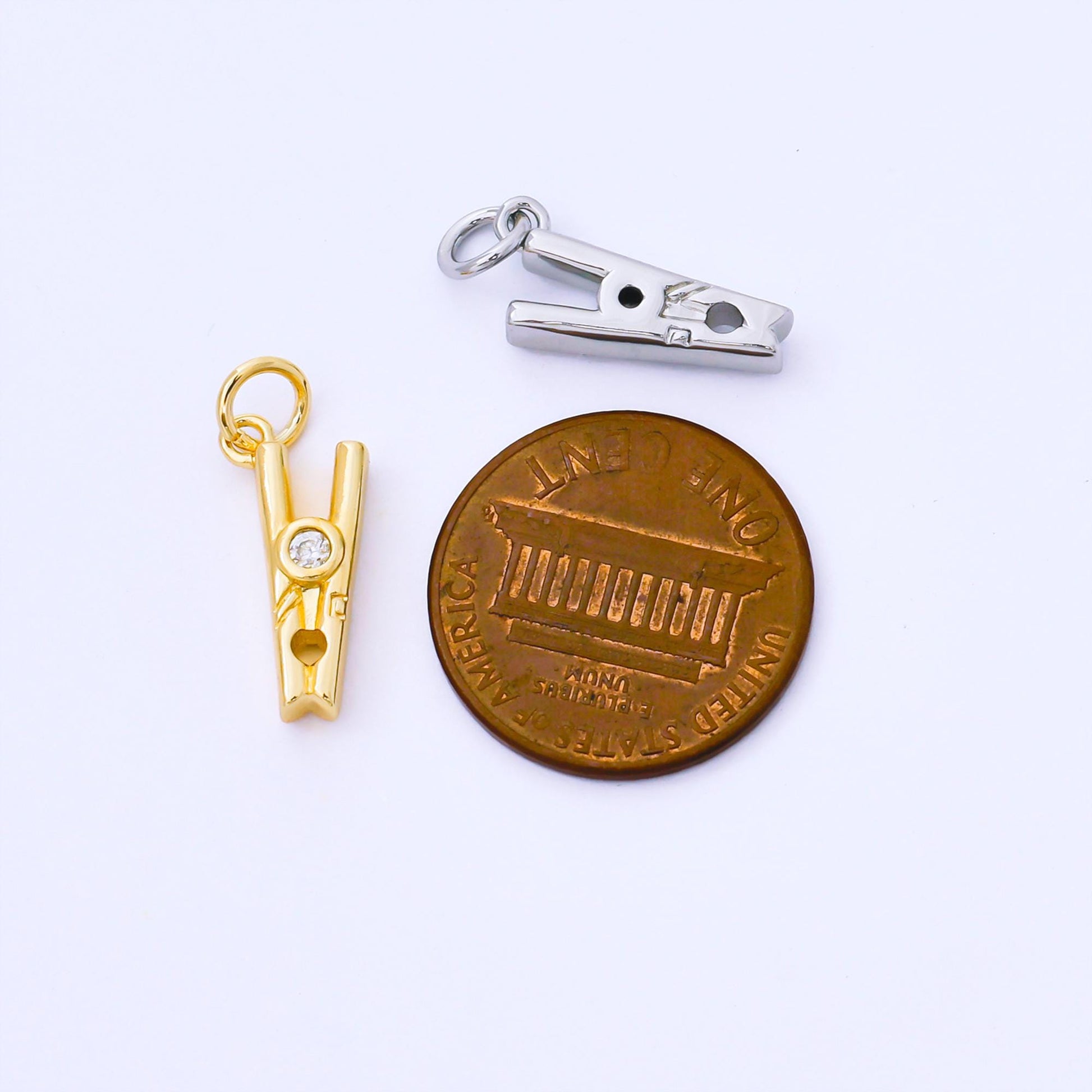 24k Gold Filled Clothespin CZ Charm 15.8mm Dainty Pendant Design DIY Earrings Bracelet Necklace Jewelry Making Supply Gift Idea | AF1550