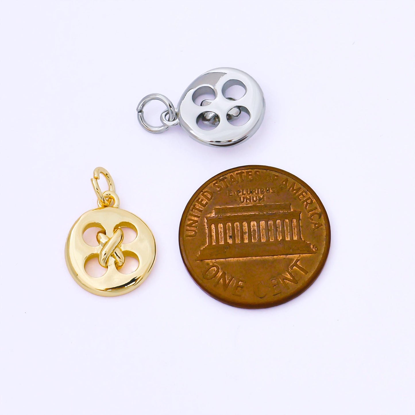 24K Gold Filled 13.6mm Knotted Clothes Button Charm in Gold & Silver Round Button Minimal Fashion Finding Jewelry Making Supply | AF1549