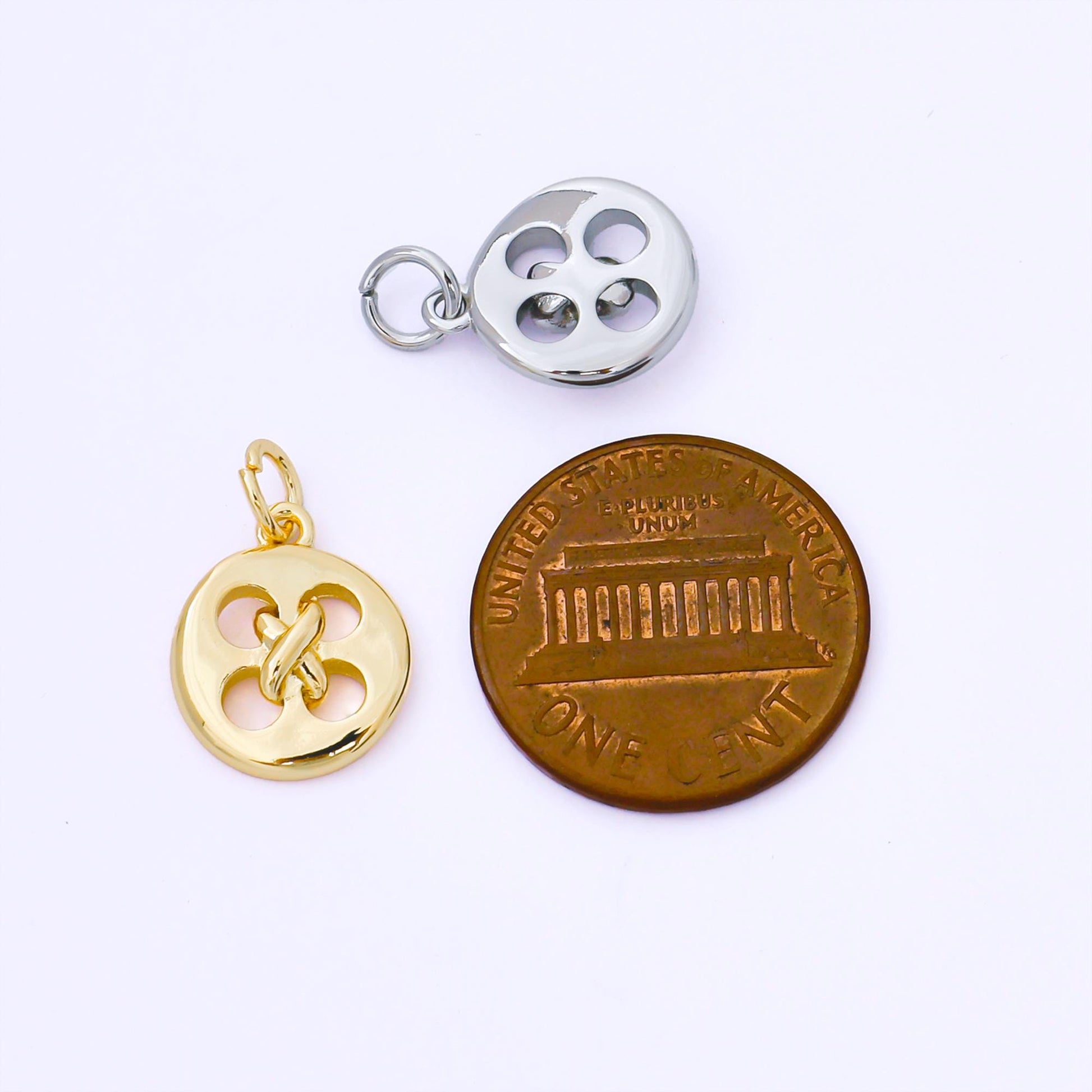 24K Gold Filled 13.6mm Knotted Clothes Button Charm in Gold & Silver Round Button Minimal Fashion Finding Jewelry Making Supply | AF1549