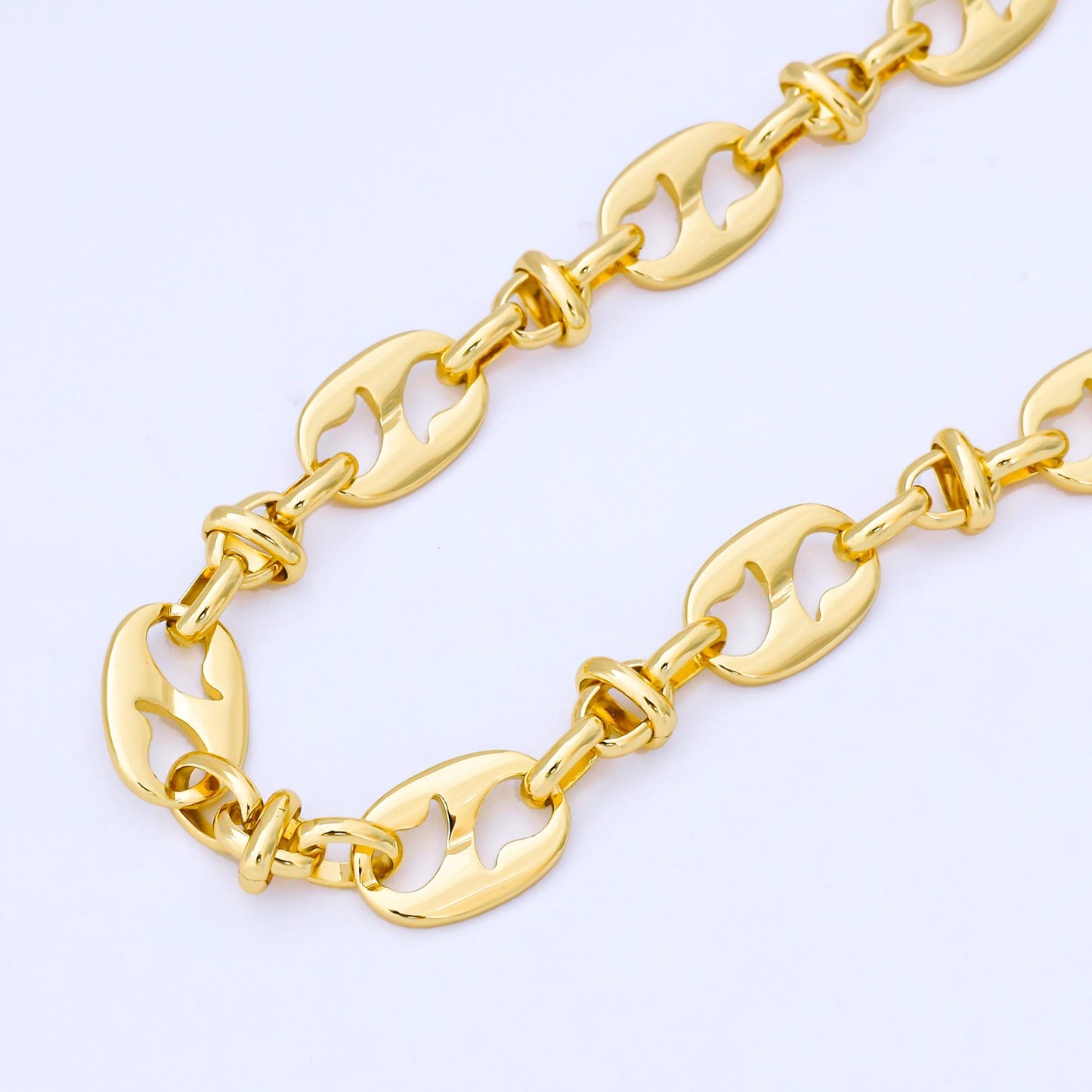 24K Gold Filled 10mm Puff Mariner Anchor Link Chain by Yard Wholesale DIY Bold Jewelry Making for Necklace Bracelet Bag Chain | Roll-1996