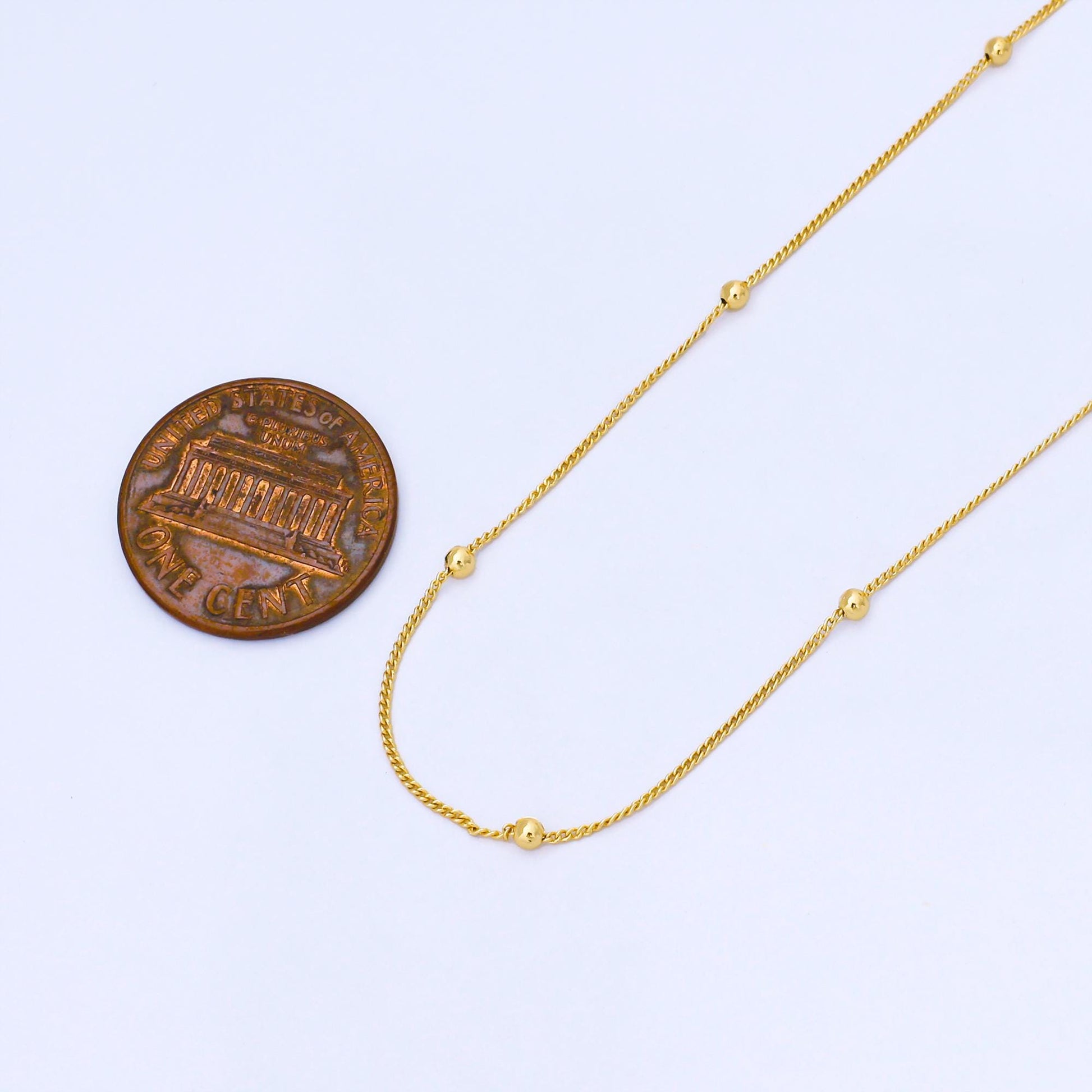 24K Gold Filled 0.8mm Beaded Ball Chain by Yard Delicate Layering DIY Dainty Jewelry Making for Necklace Bracelet Bag Chain | Roll-1998