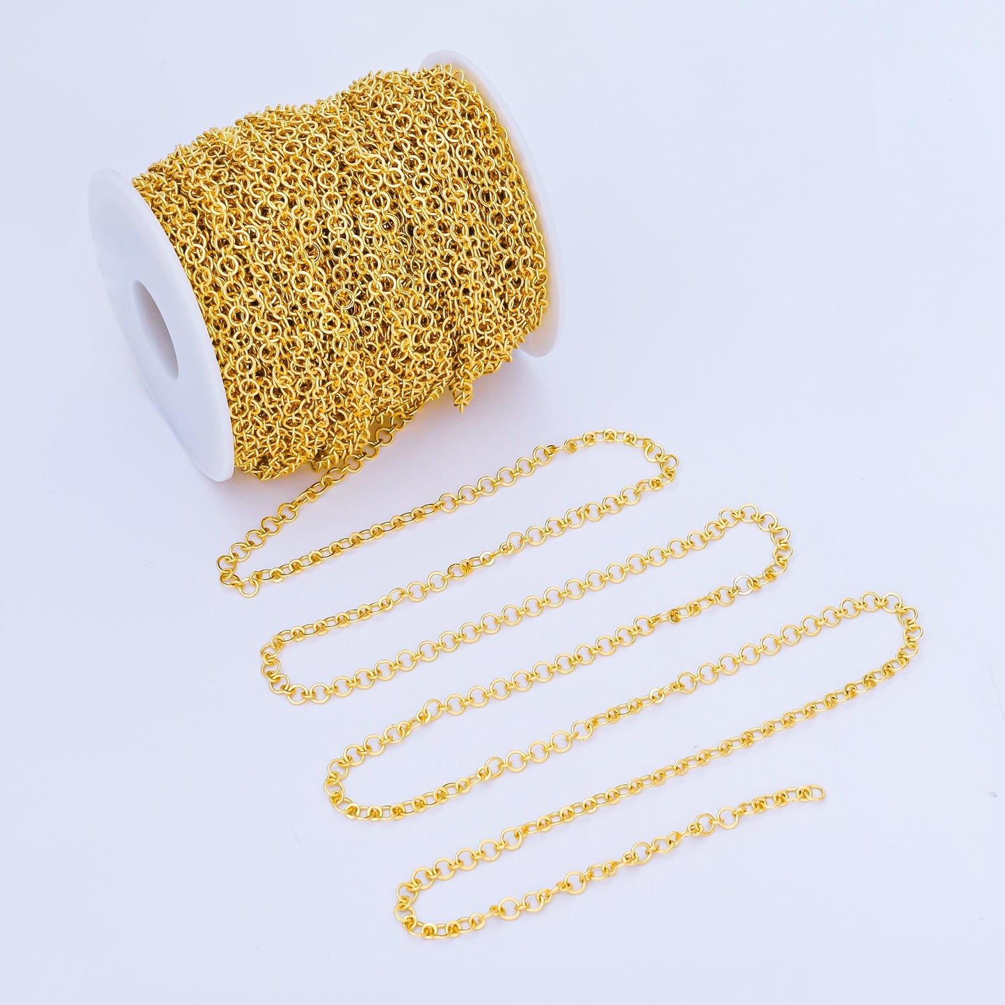 24K Gold Filled 4.2mm Shiny Rolo Chain by Yard Round Link Chain DIY Jewelry Making for Necklace Bracelet Bulk Chain | Roll-1997