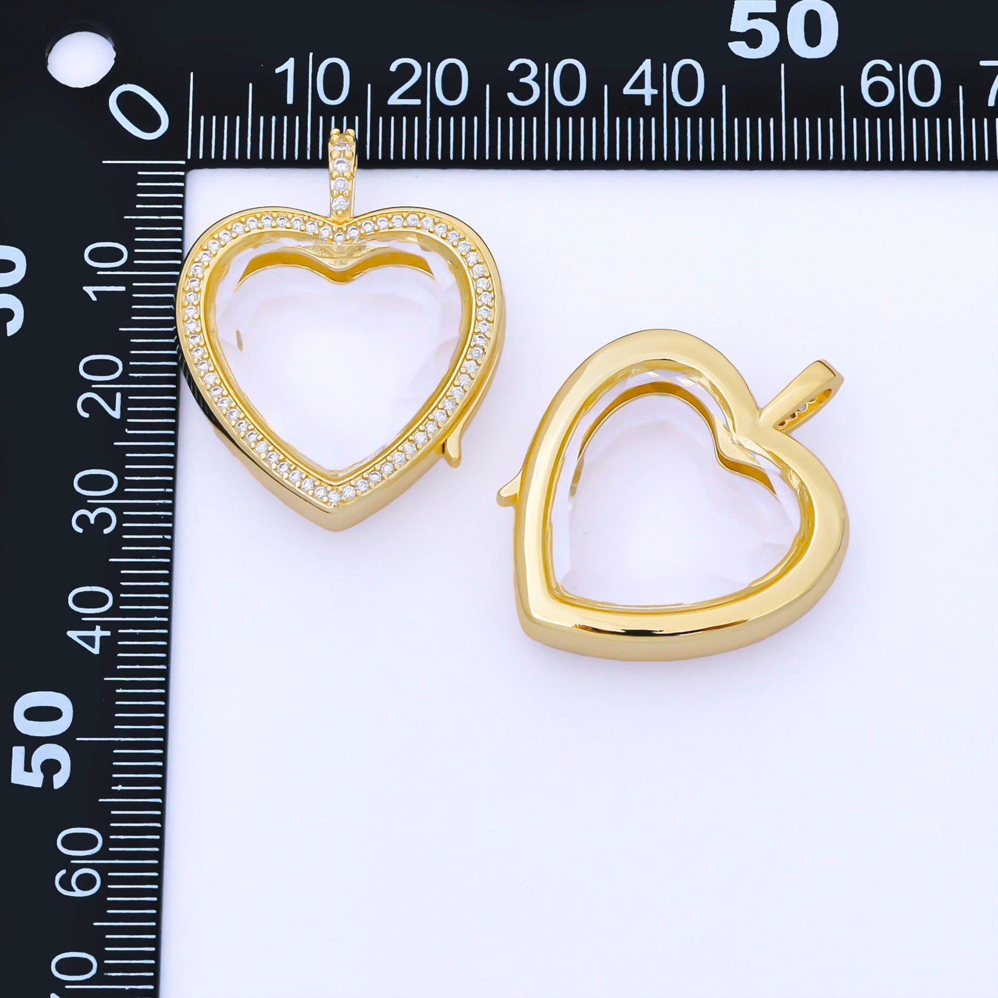 24k Gold CZ Heart Locket Clear Glass Crystal Container Locket Gold Gemstone Pendant Fillable Jewelry for Crystal Jewelry Making | AA1672