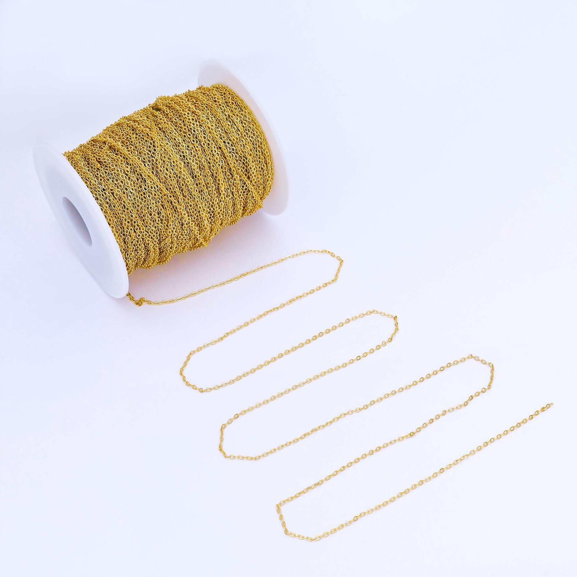 24k Gold Rolo Cable Chain Oval Link Chain by Yard Wholesale Bulk Roll Chain DIY Jewelry Making Supply Necklace Bracelet Bags | Roll-2004