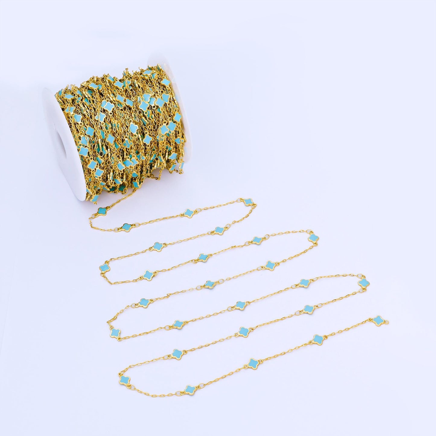 24K Gold Filled Dainty 1.5mm Enamel Lucky Clover Unfinished Satellite Chain by Yard for Jewelry Making Necklace Bracelet | Roll-2006