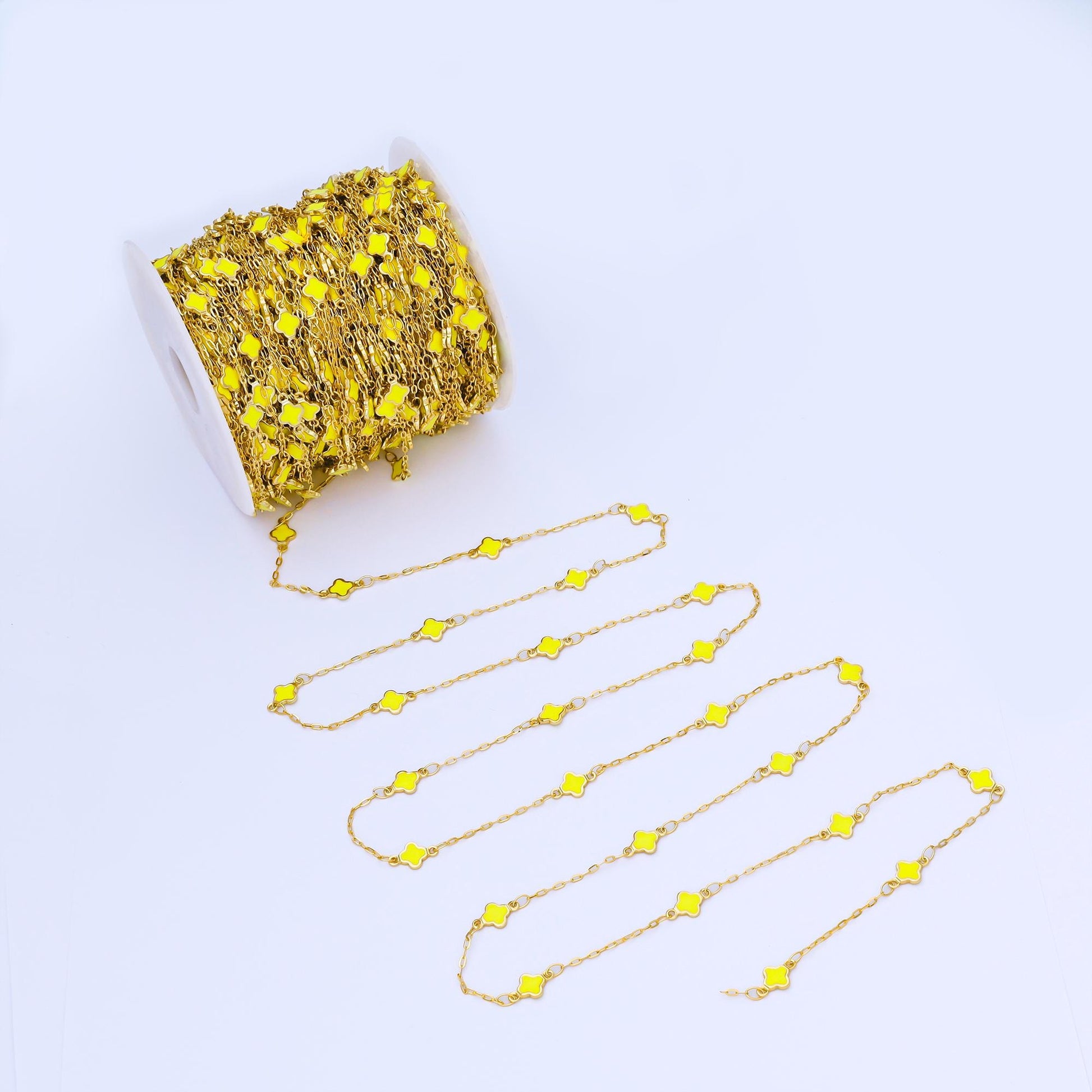 24K Gold Filled Dainty 1.5mm Enamel Lucky Clover Unfinished Satellite Chain by Yard for Jewelry Making Necklace Bracelet | Roll-2006