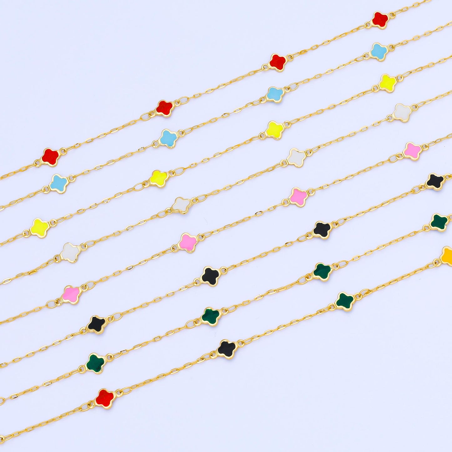 24K Gold Filled Dainty 1.5mm Enamel Lucky Clover Unfinished Satellite Chain by Yard for Jewelry Making Necklace Bracelet | Roll-2006