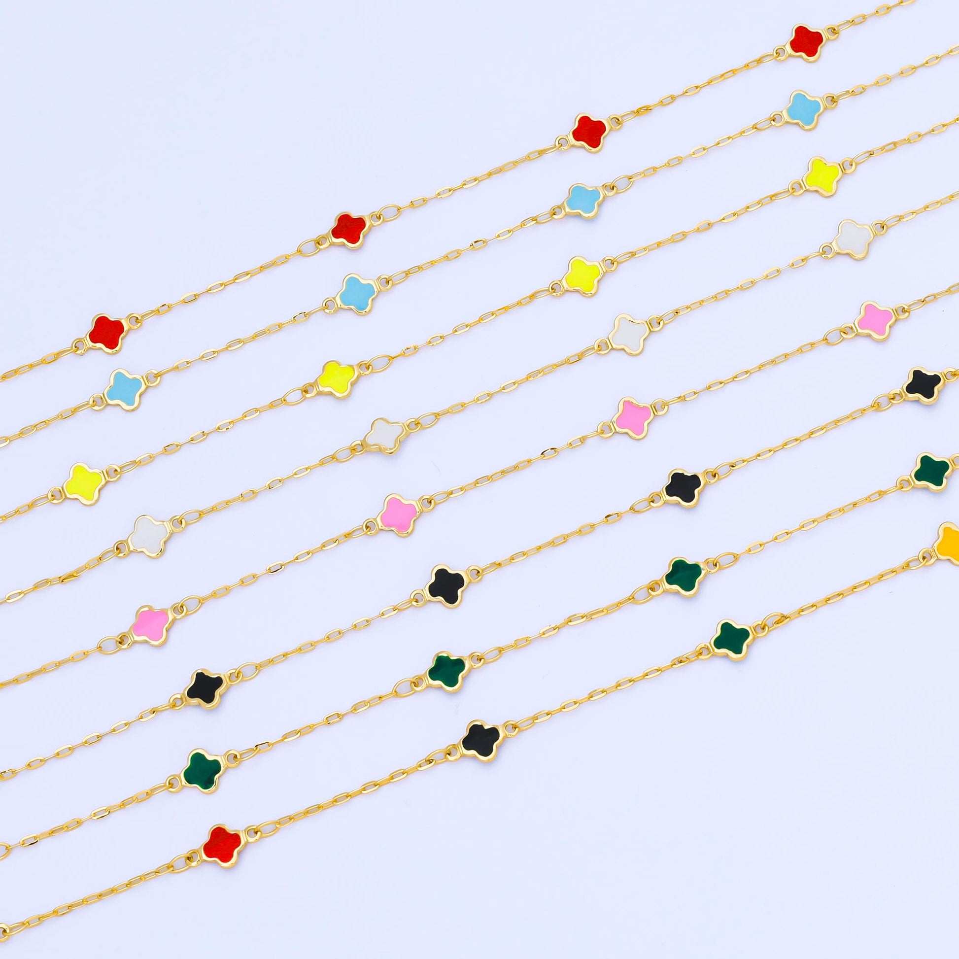 24K Gold Filled Dainty 1.5mm Enamel Lucky Clover Unfinished Satellite Chain by Yard for Jewelry Making Necklace Bracelet | Roll-2006