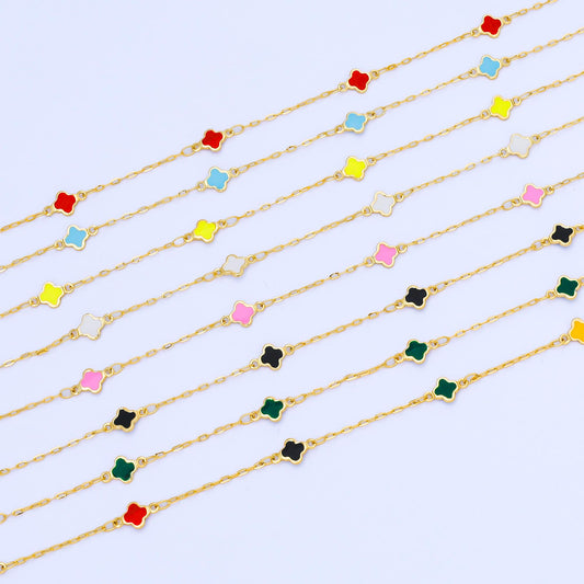 24K Gold Filled Dainty 1.5mm Enamel Lucky Clover Unfinished Satellite Chain by Yard for Jewelry Making Necklace Bracelet | Roll-2006