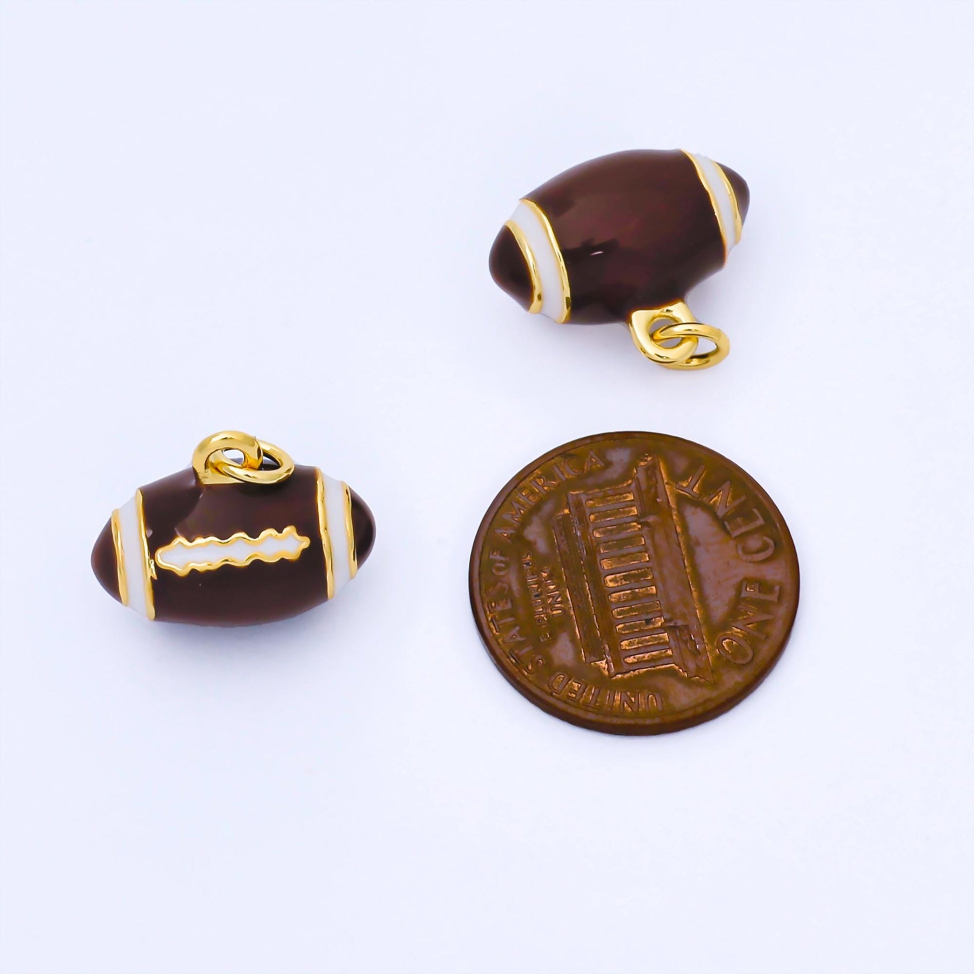 24k Gold Enamel Mini Football Charm Super Bowl Party Pendant DIY Piece for Jewelry Making Bracelet Necklace Supply Game Night | AF1584