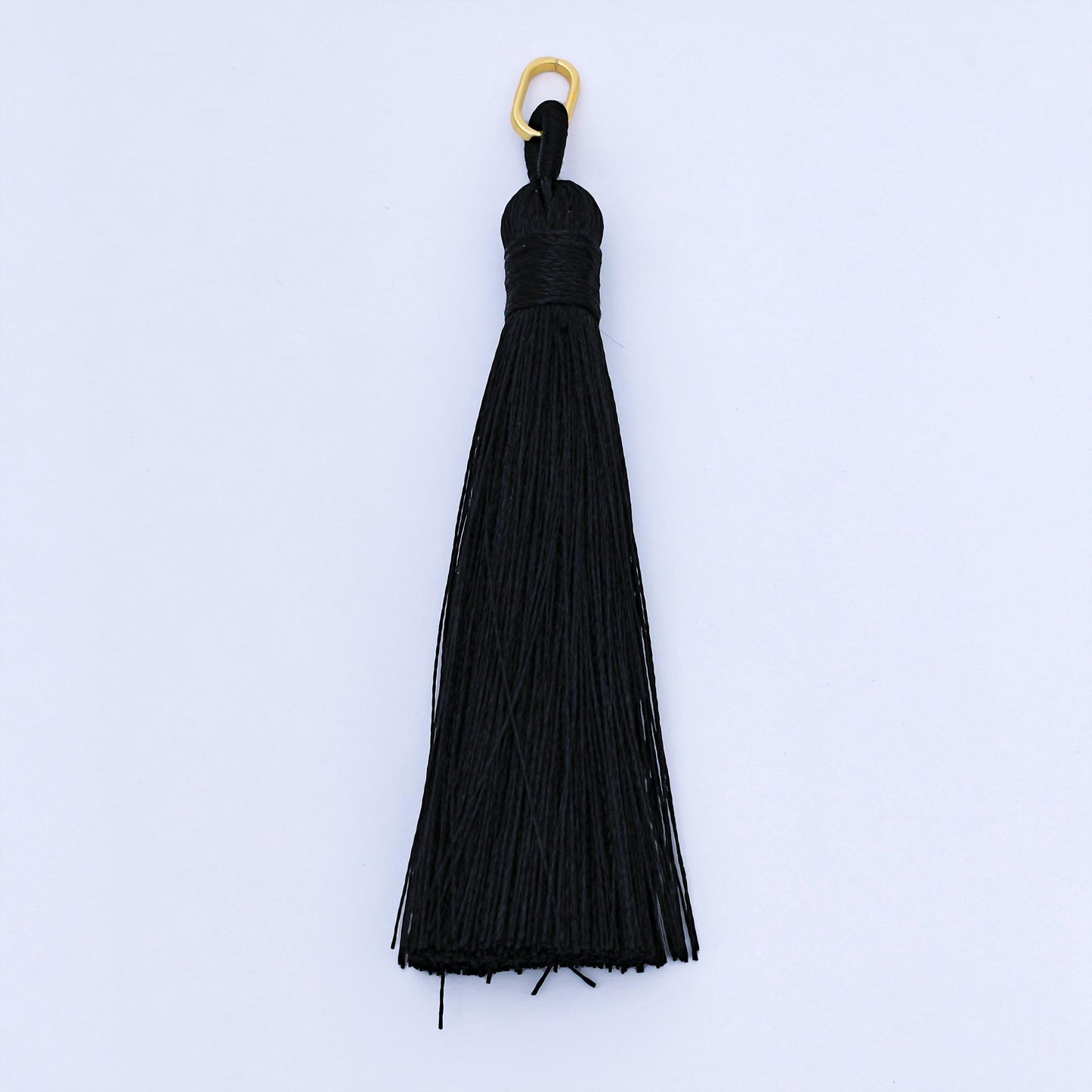 24k Black 83mm Silk Tassel with Gold & Silver Metal Loop Fringe Tassel for Jewelry Bookmarks Handbag Charms Graduation Caps | Z1494