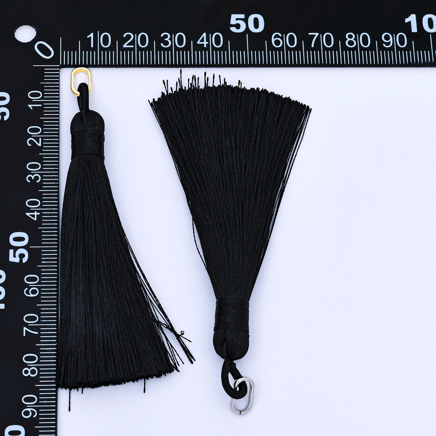 24k Black 83mm Silk Tassel with Gold & Silver Metal Loop Fringe Tassel for Jewelry Bookmarks Handbag Charms Graduation Caps | Z1494