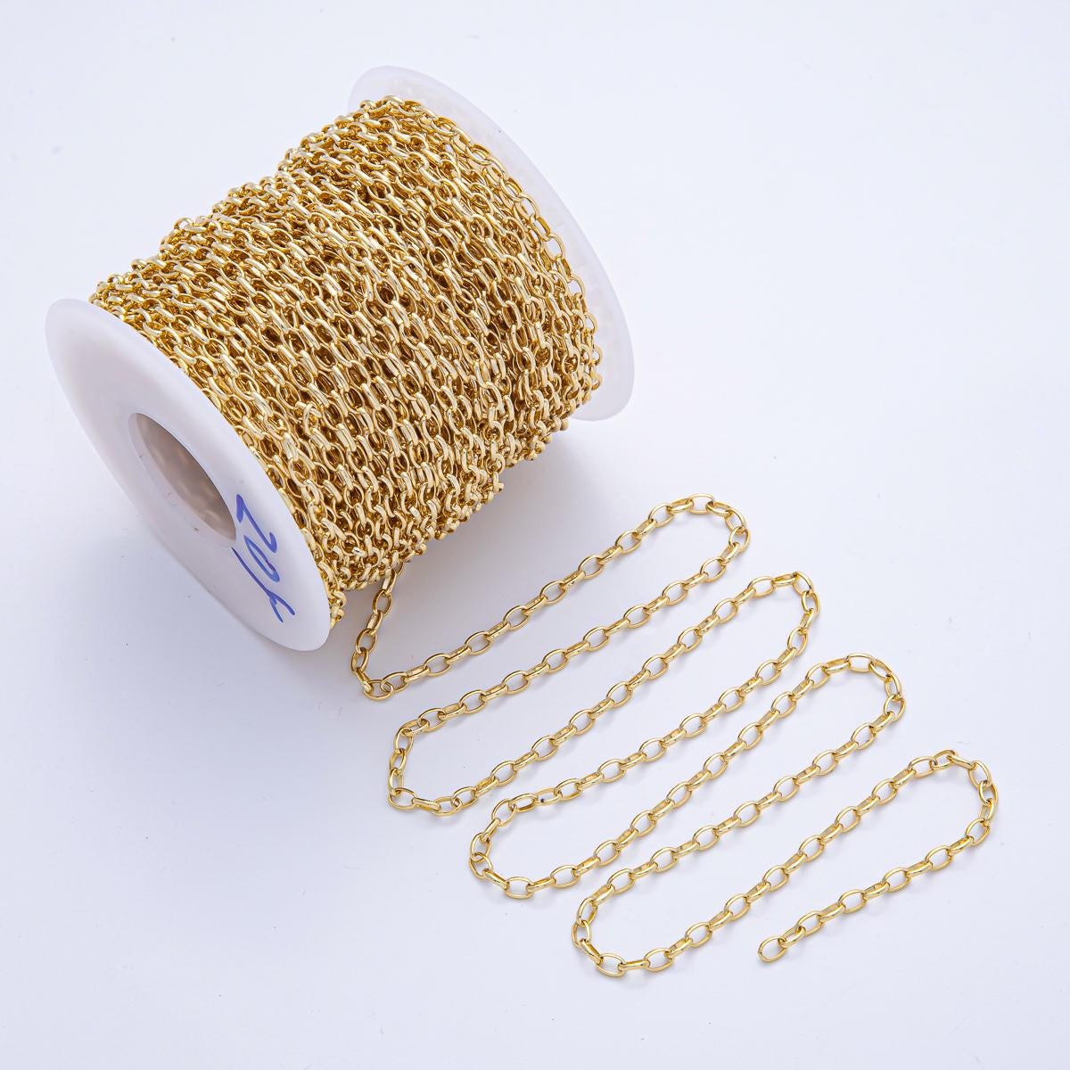 16K Gold Filled 4mm Oval Paperclip Unfinished Chain by Yard Modern Link Chain Necklace for Jewelry Making Layering Charms | Roll-1786