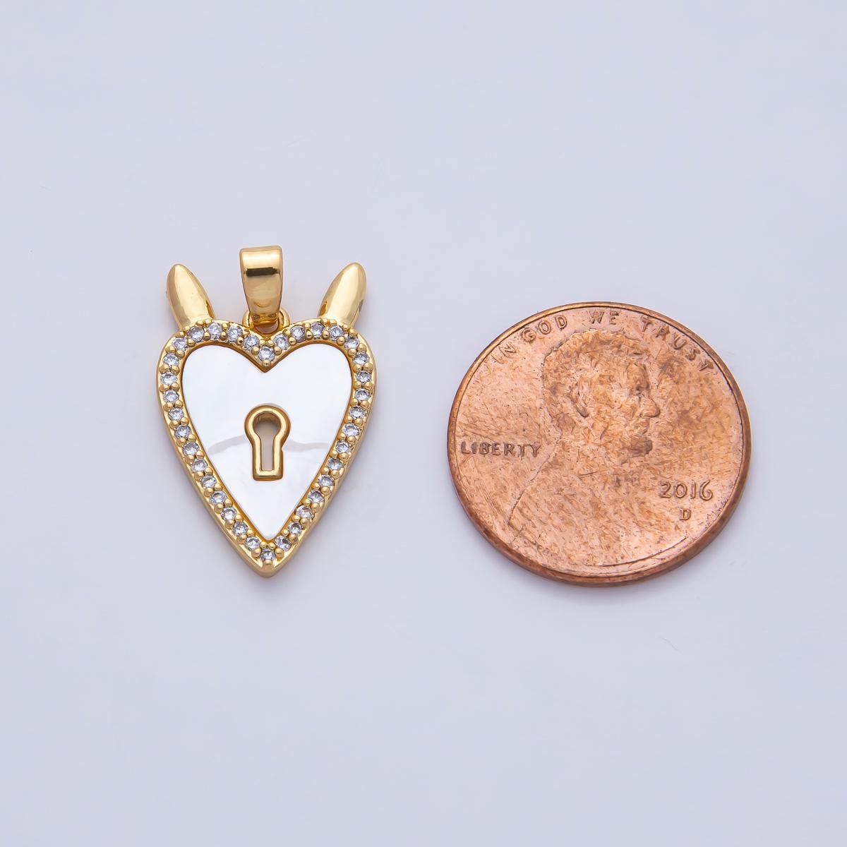 18K Gold Filled 21.3mm White Shell Pearl Clear CZ Lock Heart Charm Pendant DIY Bracelet Necklace Jewelry Making Findings Supply | AF1187