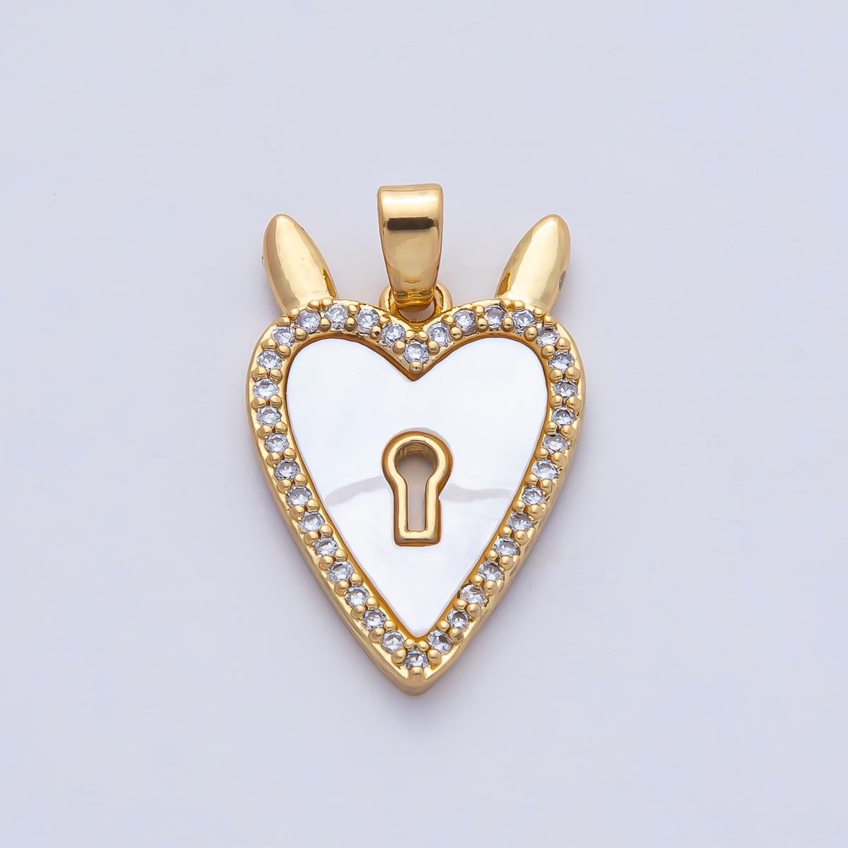 18K Gold Filled 21.3mm White Shell Pearl Clear CZ Lock Heart Charm Pendant DIY Bracelet Necklace Jewelry Making Findings Supply | AF1187