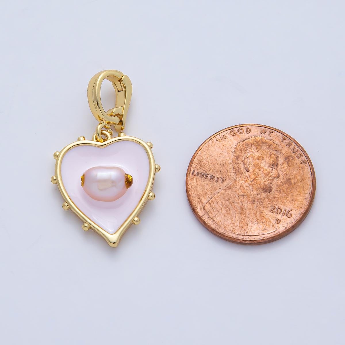 18K Gold Filled 18.2mm Pink Shell Pearl Clear Love Heart Pendant Charm DIY Bracelet Necklace Jewelry Making Findings Supply | AF1191