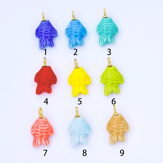Dainty Fish ceramic charm handmade Pink Cute Fish Shell ceramic porcelain Beach charm for necklace bracelet jewelry making supply N-082
