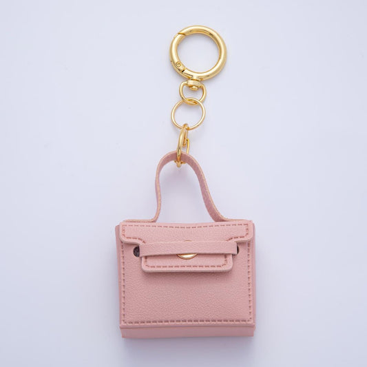 18K Gold Filled Pink Bag Ear Bud Case Bag Charm Push Gate Mini Purse Keychain or Key Ring Accessories | WB-00286
