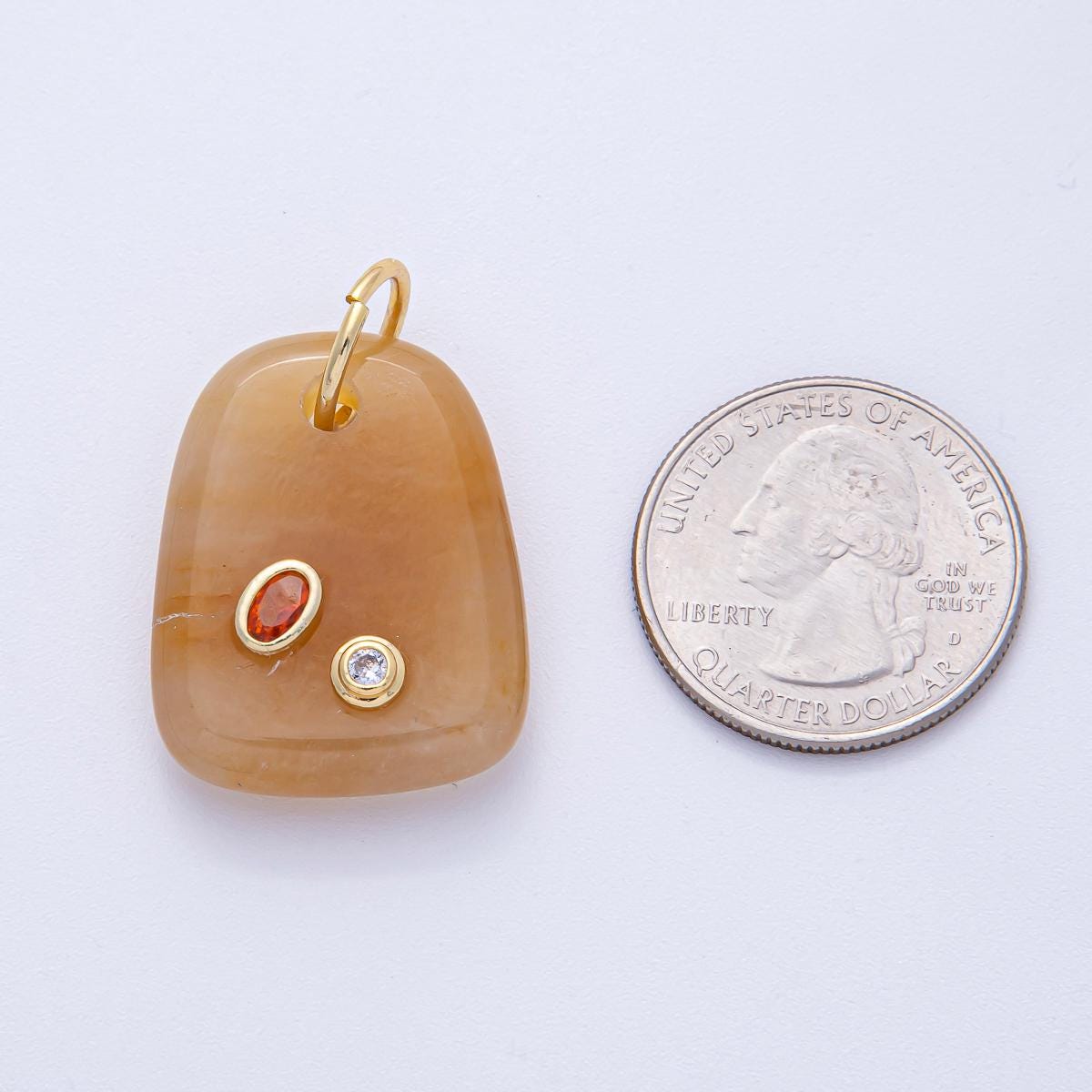 18K Gold Filled Natural Stone Pendant GemStone Charm Necklace with CZ Stone for DIY Jewelry Making Supply AK055