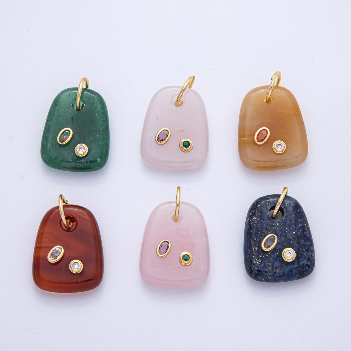 18K Gold Filled Natural Stone Pendant GemStone Charm Necklace with CZ Stone for DIY Jewelry Making Supply AK055