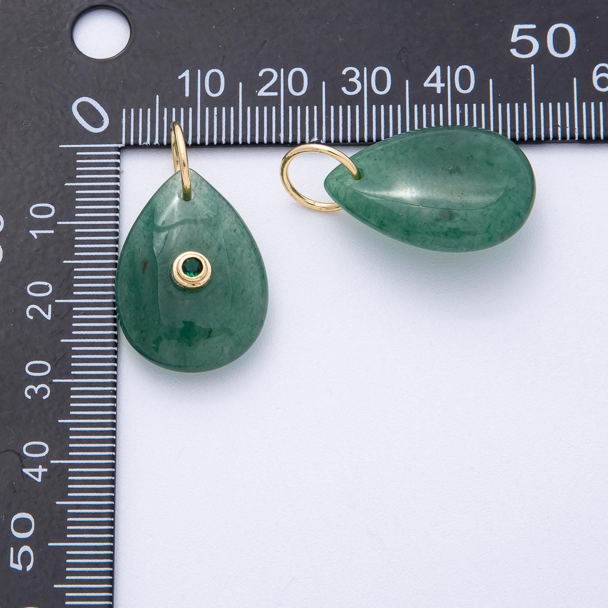 18K Gold Filled 25mm CZ Embedded Natural Gemstone Teardrop Charm DIY Jewelry Making Supply Birthstone for Necklace | AK109