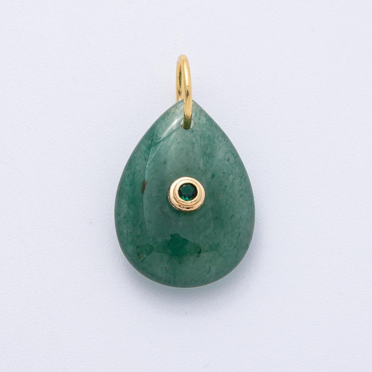 18K Gold Filled 25mm CZ Embedded Natural Gemstone Teardrop Charm DIY Jewelry Making Supply Birthstone for Necklace | AK109