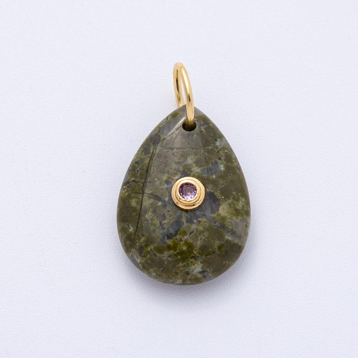 18K Gold Filled 25mm CZ Embedded Natural Gemstone Teardrop Charm DIY Jewelry Making Supply Birthstone for Necklace | AK109