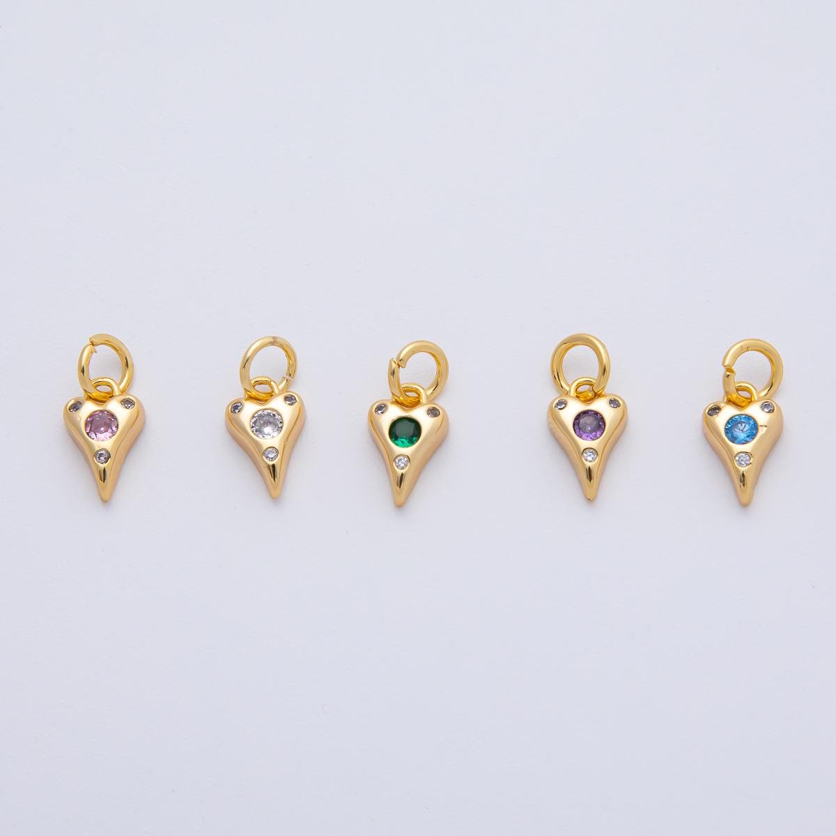 18K Gold Filled 19.4mm Pink, Purple, Clear, Green, Blue Clear CZ Dotted Teardrop Mini Charm DIY Jewelry Supply for Custom Designs | AF1483