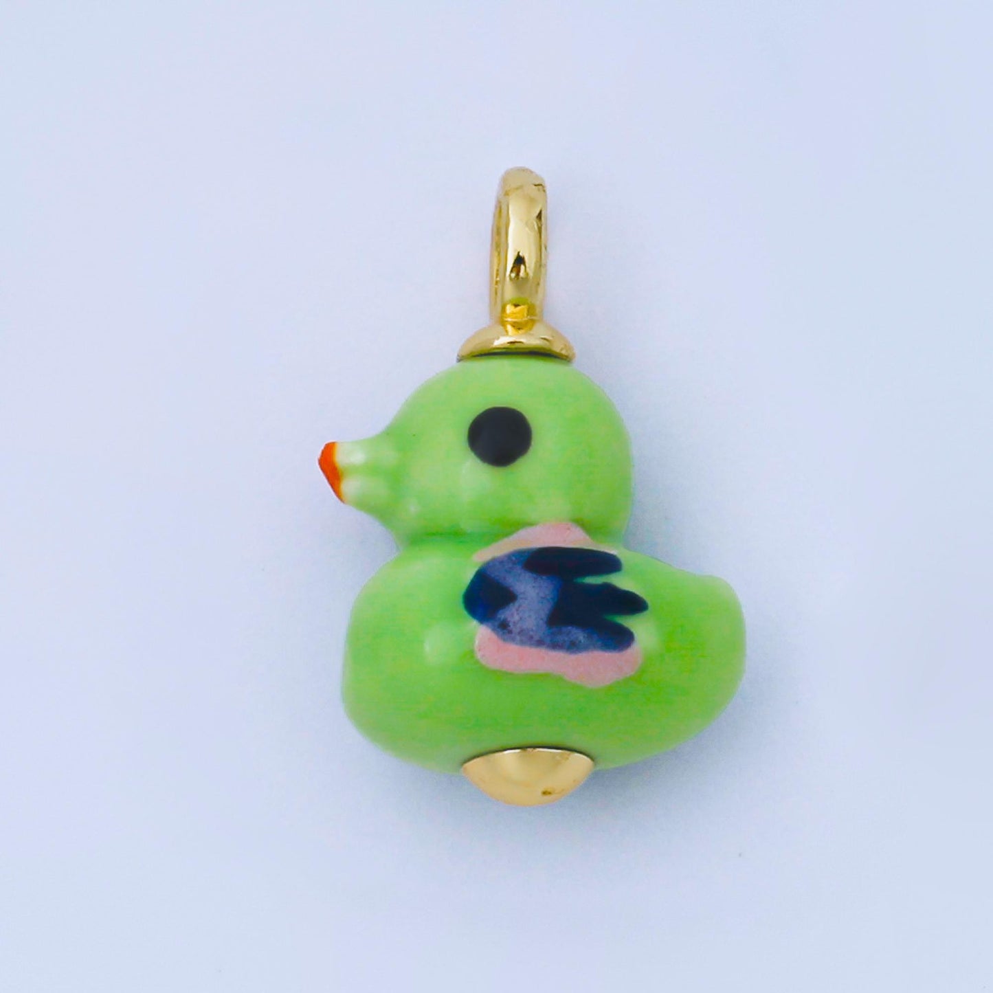 24K Gold Filled Blue, Green, White, Yellow Duck Ceramic Animal Charm Kids Jewelry Beads | C953