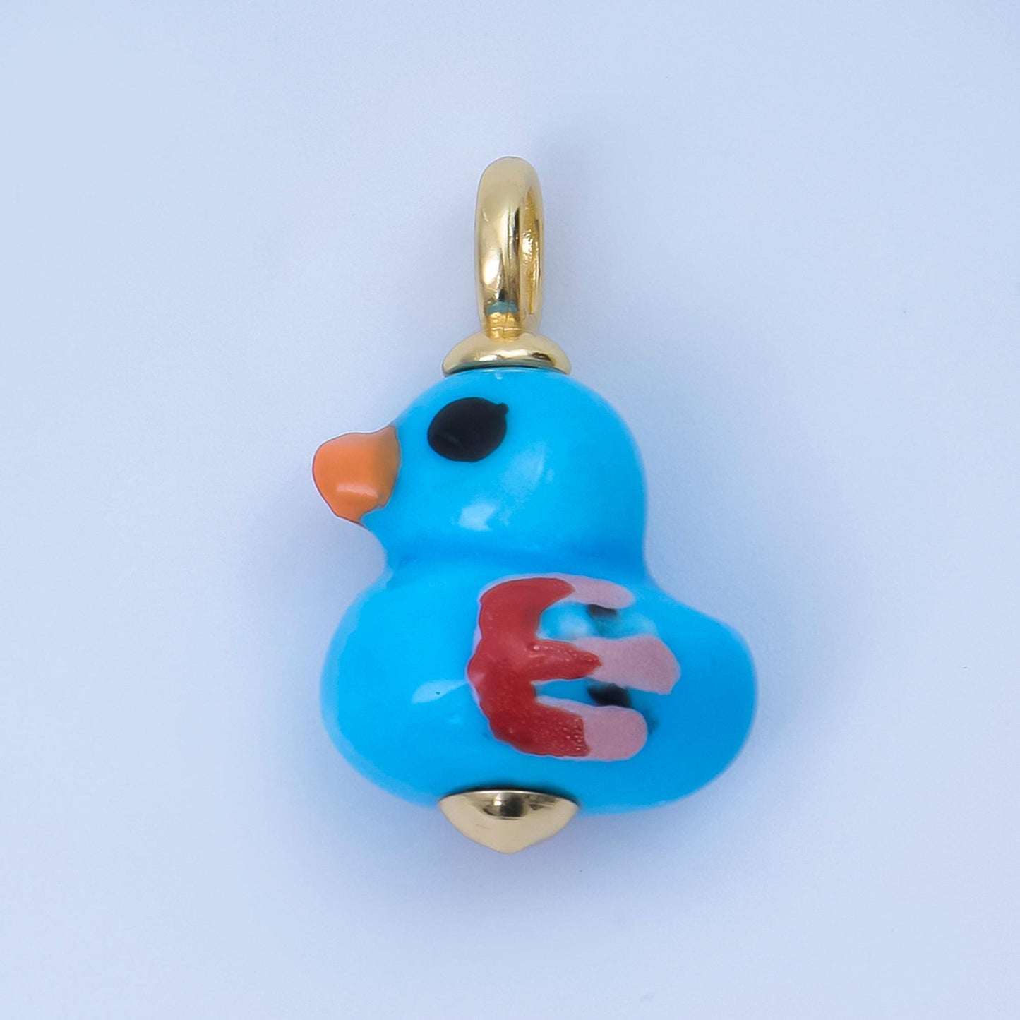 24K Gold Filled Blue, Green, White, Yellow Duck Ceramic Animal Charm Kids Jewelry Beads | C953