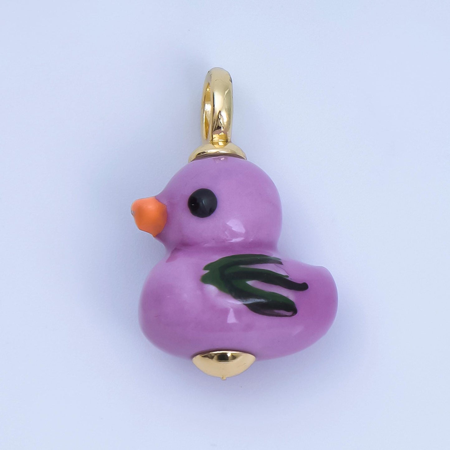 24K Gold Filled Blue, Green, White, Yellow Duck Ceramic Animal Charm Kids Jewelry Beads | C953