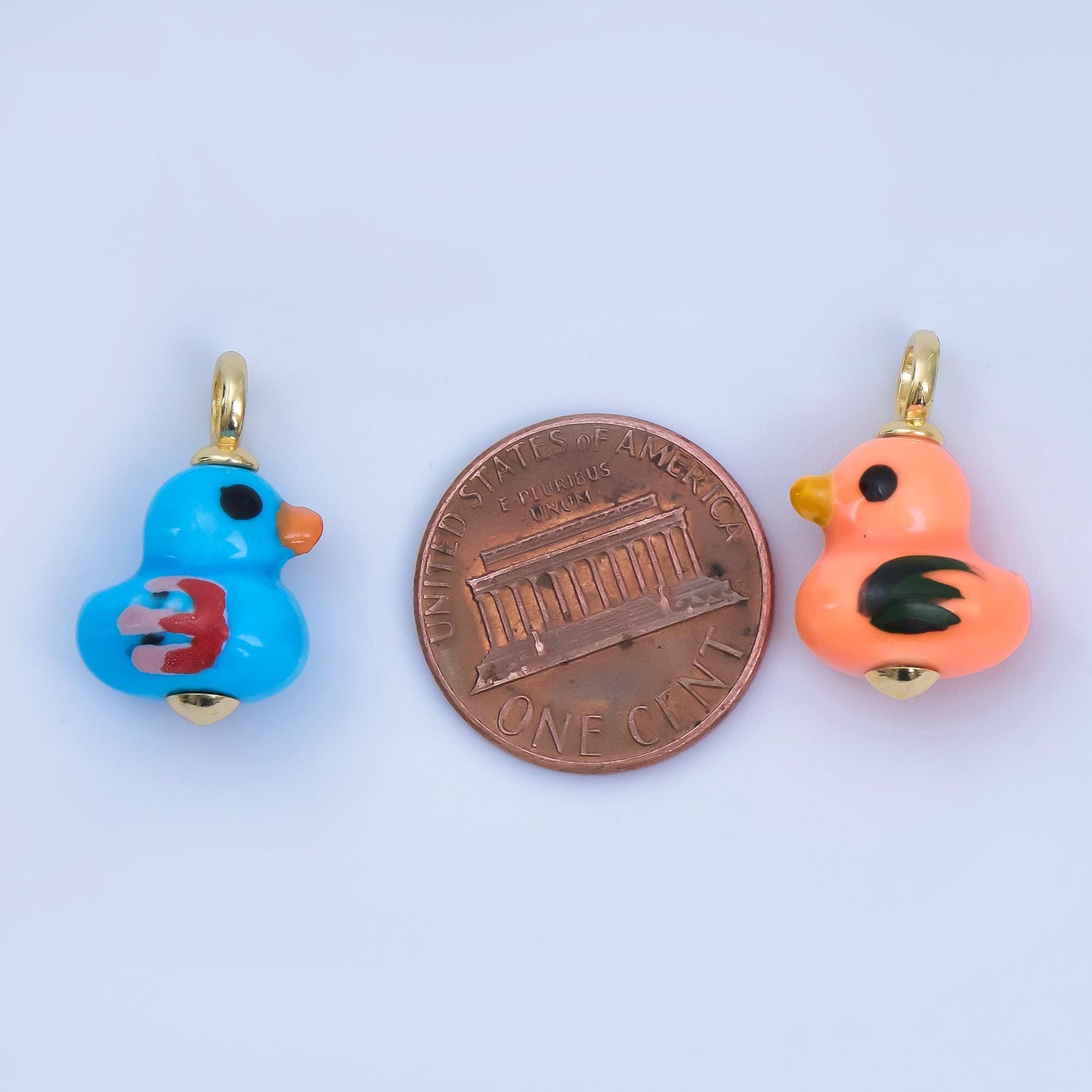 24K Gold Filled Blue, Green, White, Yellow Duck Ceramic Animal Charm Kids Jewelry Beads | C953