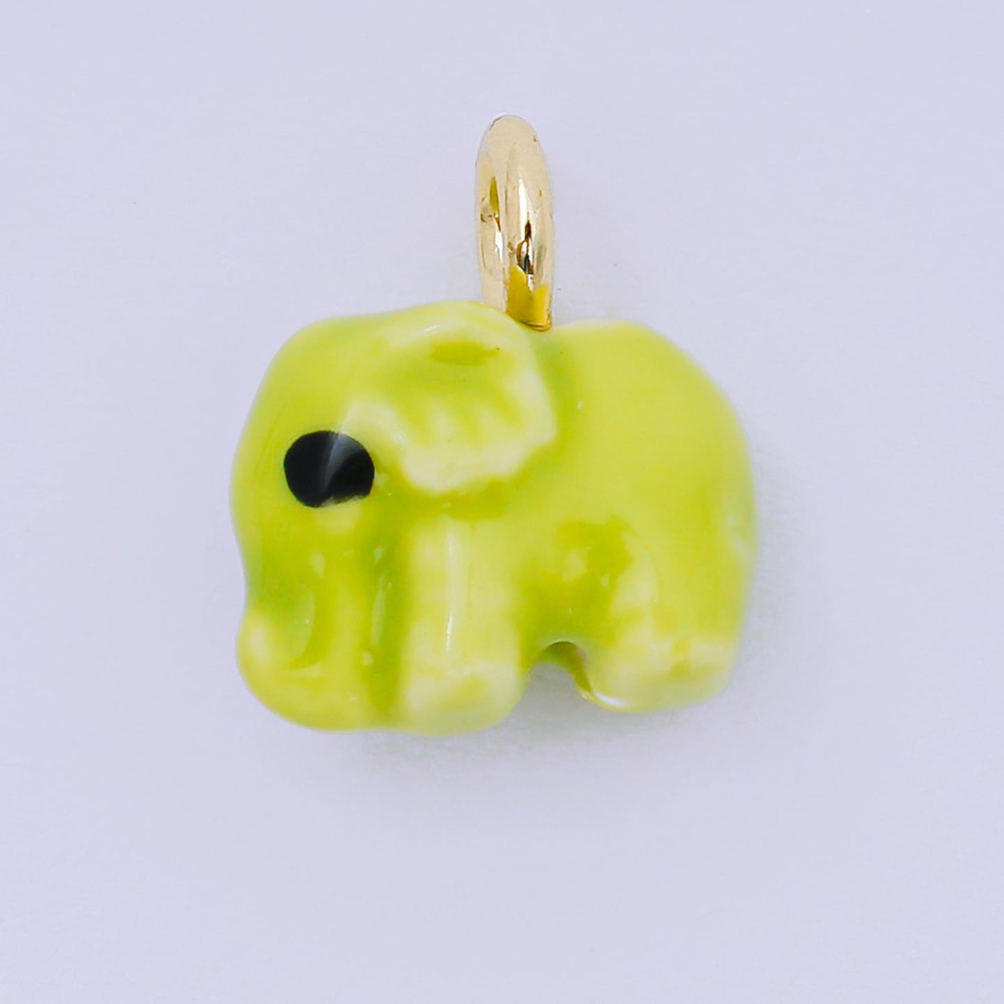 24K Gold Filled Blue, Green, White, Yellow Elephant Ceramic Dumbo Animal Charm Kids Jewelry Beads | C948