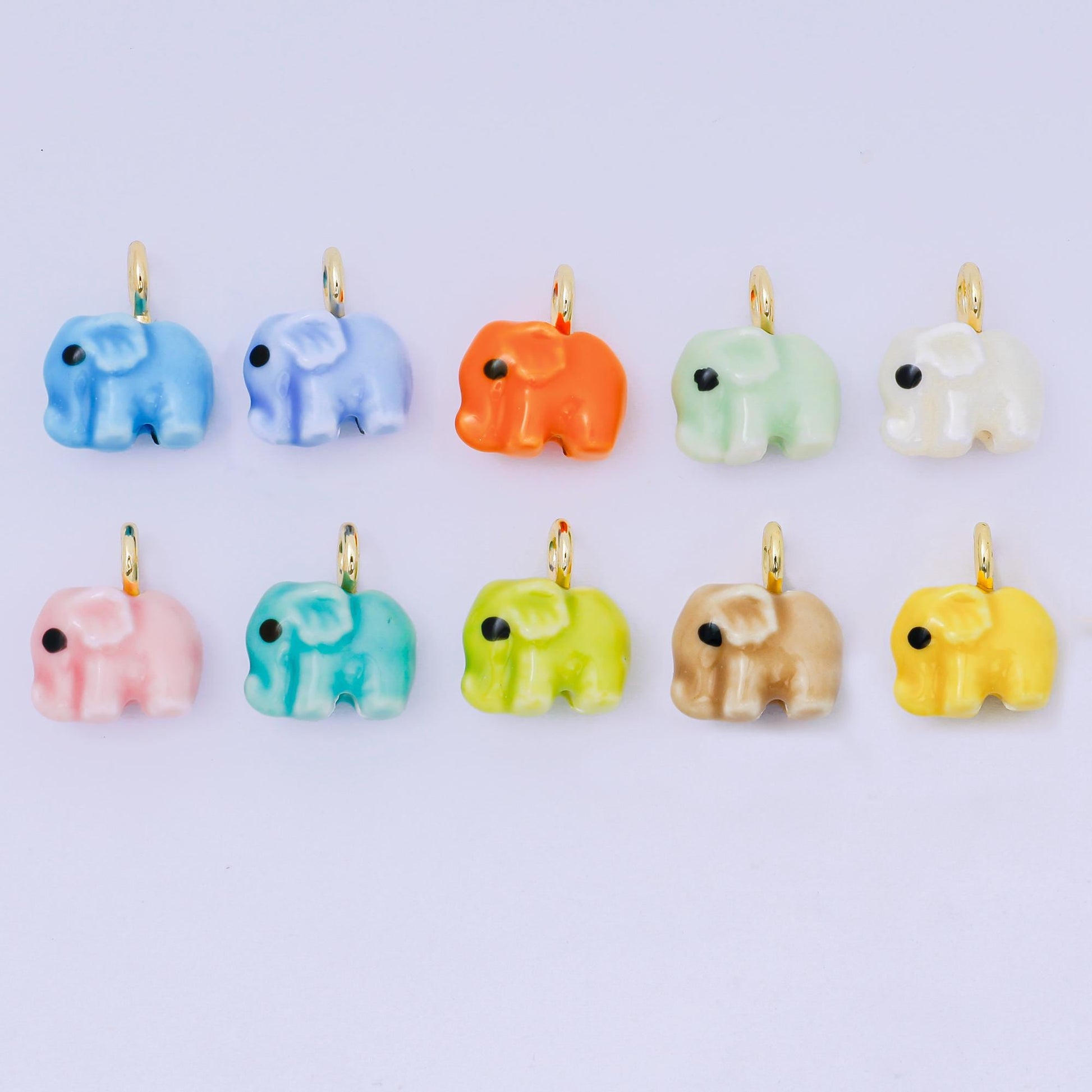 24K Gold Filled Blue, Green, White, Yellow Elephant Ceramic Dumbo Animal Charm Kids Jewelry Beads | C948