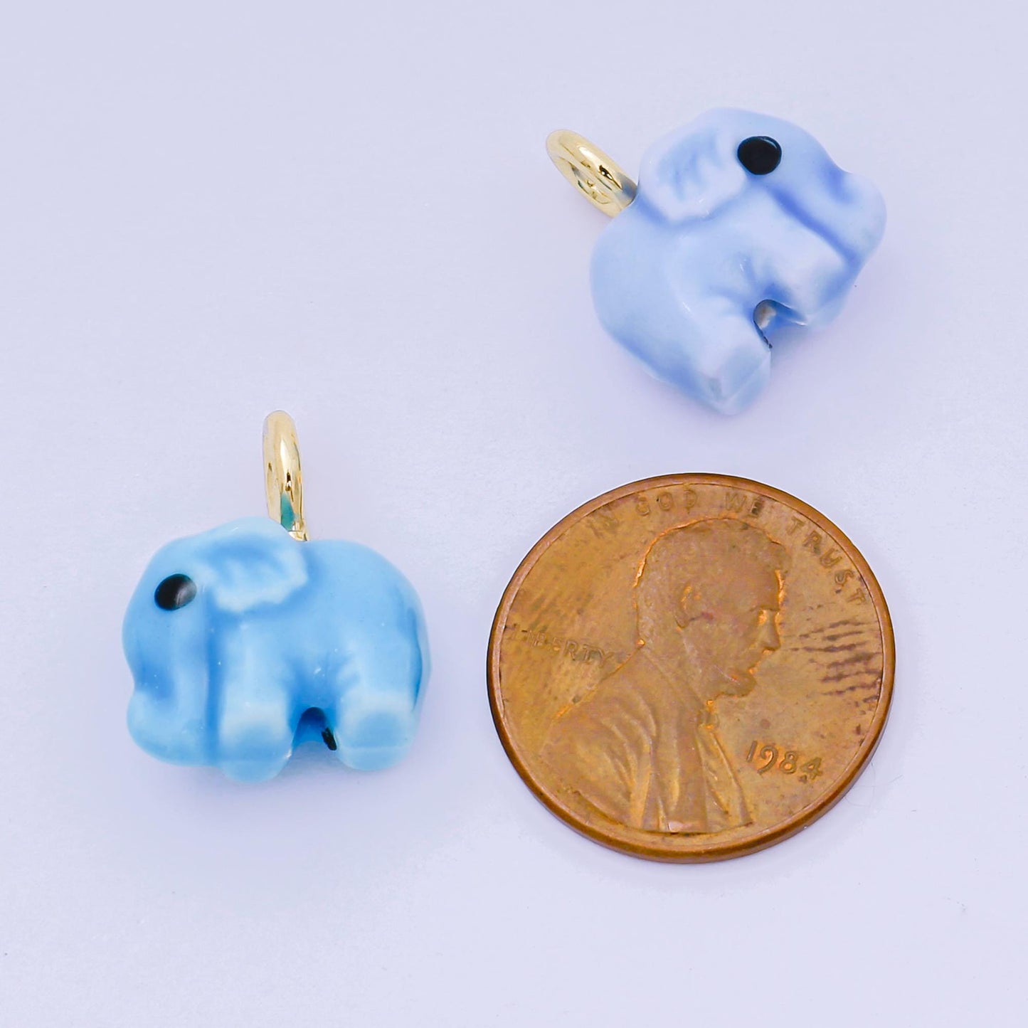 24K Gold Filled Blue, Green, White, Yellow Elephant Ceramic Dumbo Animal Charm Kids Jewelry Beads | C948