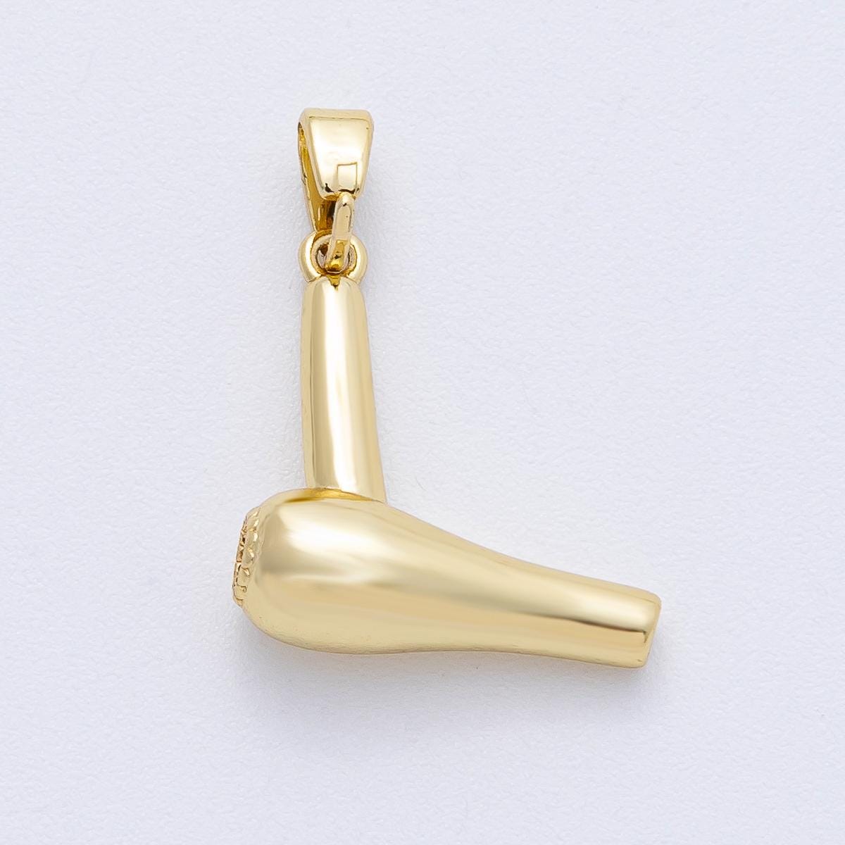 18K Gold Filled 18mm Minimalist Hair Dryer Care 3D Multidimensional Pendant Hair Stylist Jewelry Gift DIY Supply for Necklace | AF1220