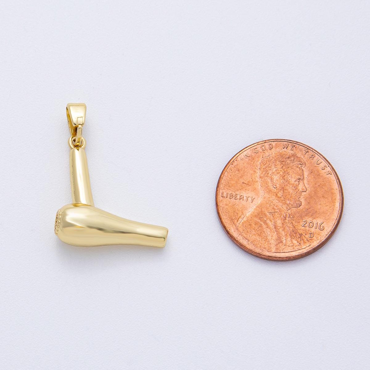 18K Gold Filled 18mm Minimalist Hair Dryer Care 3D Multidimensional Pendant Hair Stylist Jewelry Gift DIY Supply for Necklace | AF1220