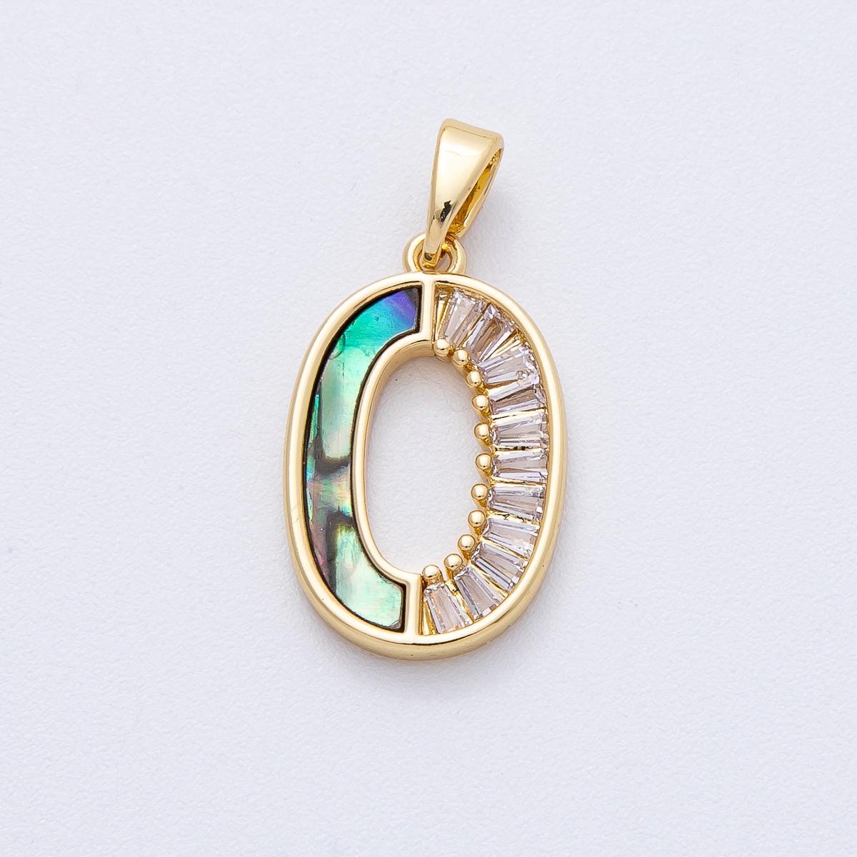18K Gold Filled 19.4mm Clear Baguette CZ Abalone Oblong Pendant Gemstone Birthstone DIY Jewelry Making Supplies for Necklace | AF1221