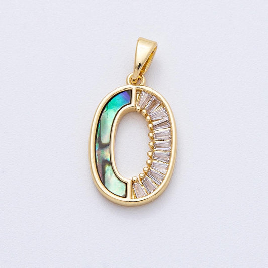 18K Gold Filled 19.4mm Clear Baguette CZ Abalone Oblong Pendant Gemstone Birthstone DIY Jewelry Making Supplies for Necklace | AF1221