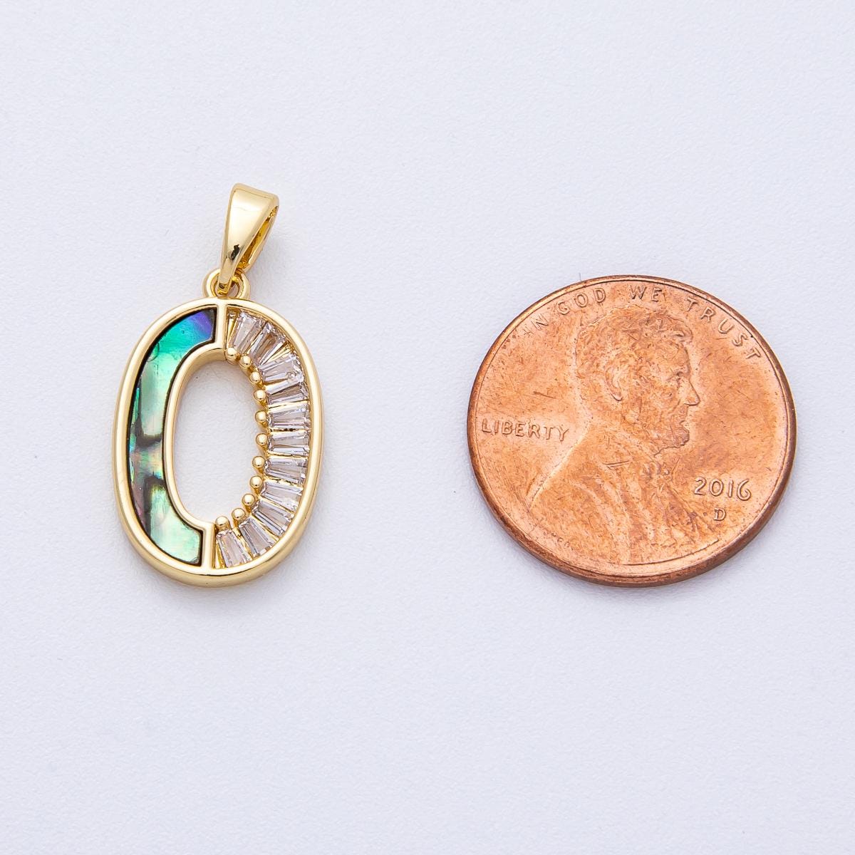 18K Gold Filled 19.4mm Clear Baguette CZ Abalone Oblong Pendant Gemstone Birthstone DIY Jewelry Making Supplies for Necklace | AF1221