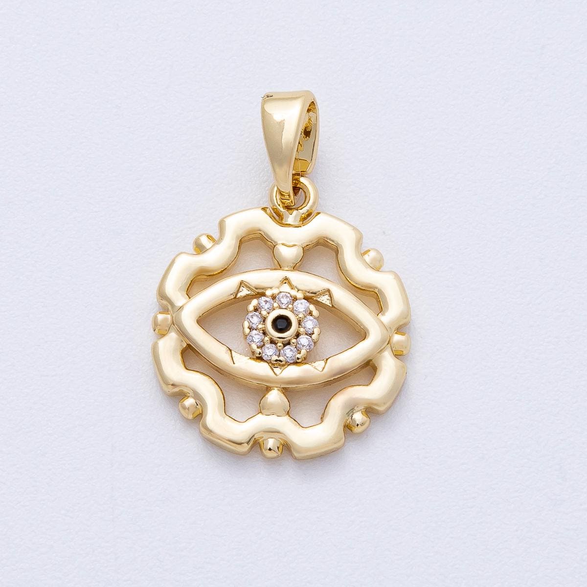 18K Gold Filled 16.8mm Evil Eye Open Geometric Micro Paved CZ Pendant Protection Symbol DIY Jewelry Supply for Custom Necklace | AF1222