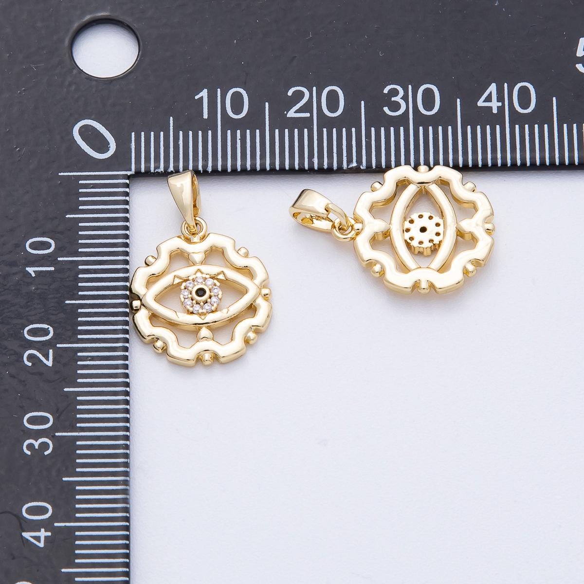 18K Gold Filled 16.8mm Evil Eye Open Geometric Micro Paved CZ Pendant Protection Symbol DIY Jewelry Supply for Custom Necklace | AF1222