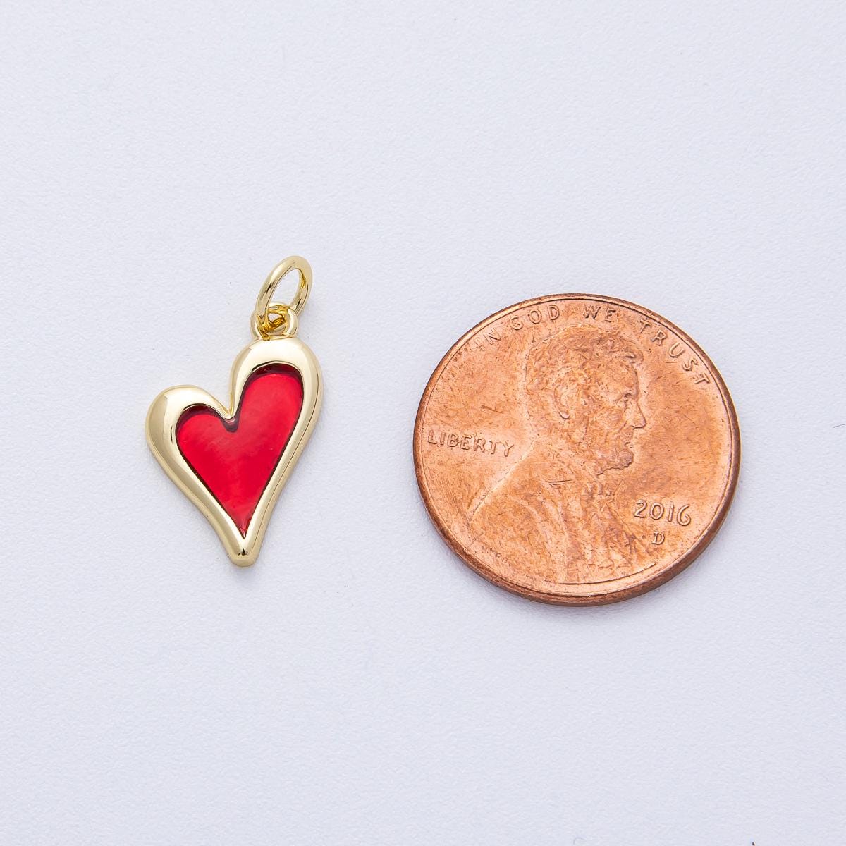 18K Gold Filled 15.8mm Red Bezel Heart Charm Love & Friendship Theme DIY Jewelry Making Supply for Necklace Bracelet Earring | AK117