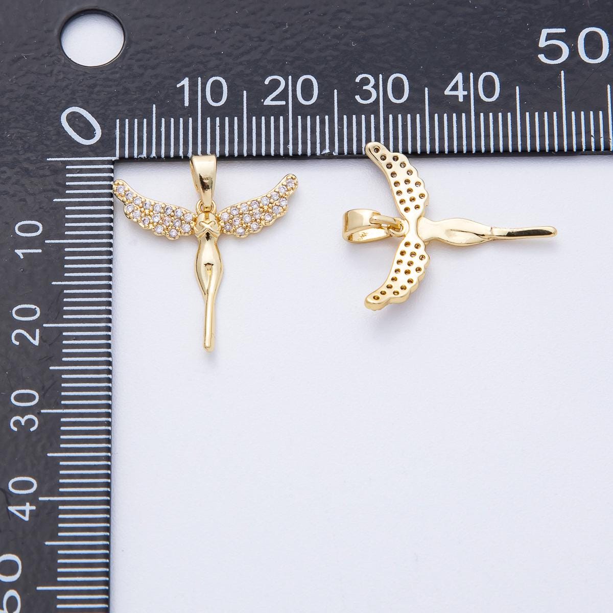 18K Gold Filled 20.5mm Micro Paved CZ Woman Angel Pendant Spiritual Guardian Charm DIY Jewelry Making Supply for Necklace | AF1219